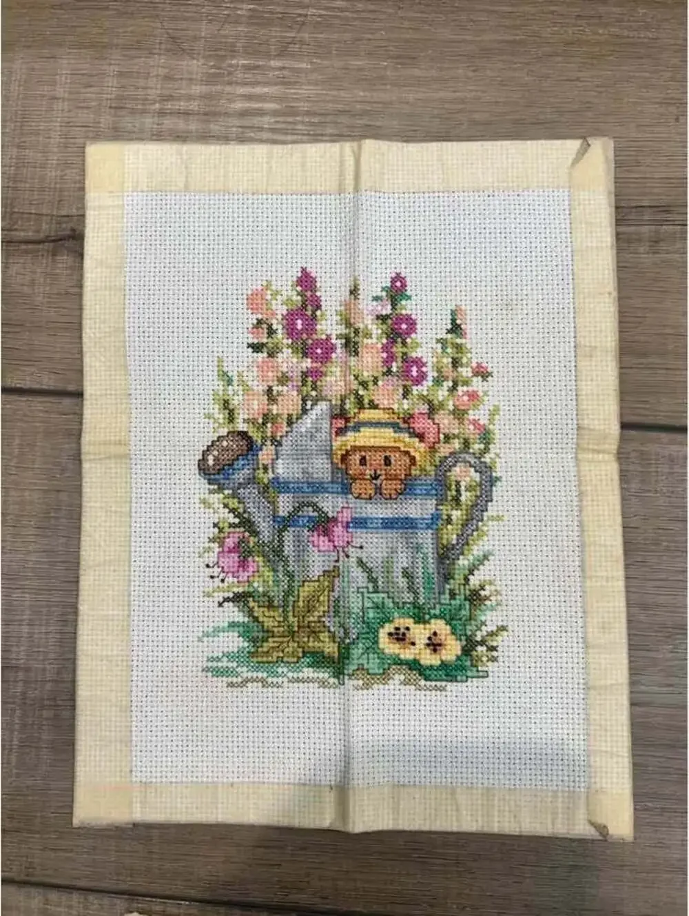 Handmade Bear in Watering Can Cross Stitch